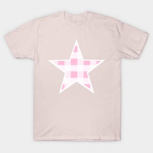 Soft Baby Pink and White Buffalo Plaid Star T-Shirt